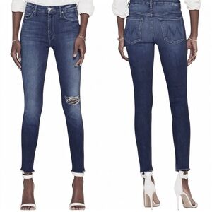 MOTHER High Waisted Looker Ankle Fray Skinny Jeans Cat Attack 24